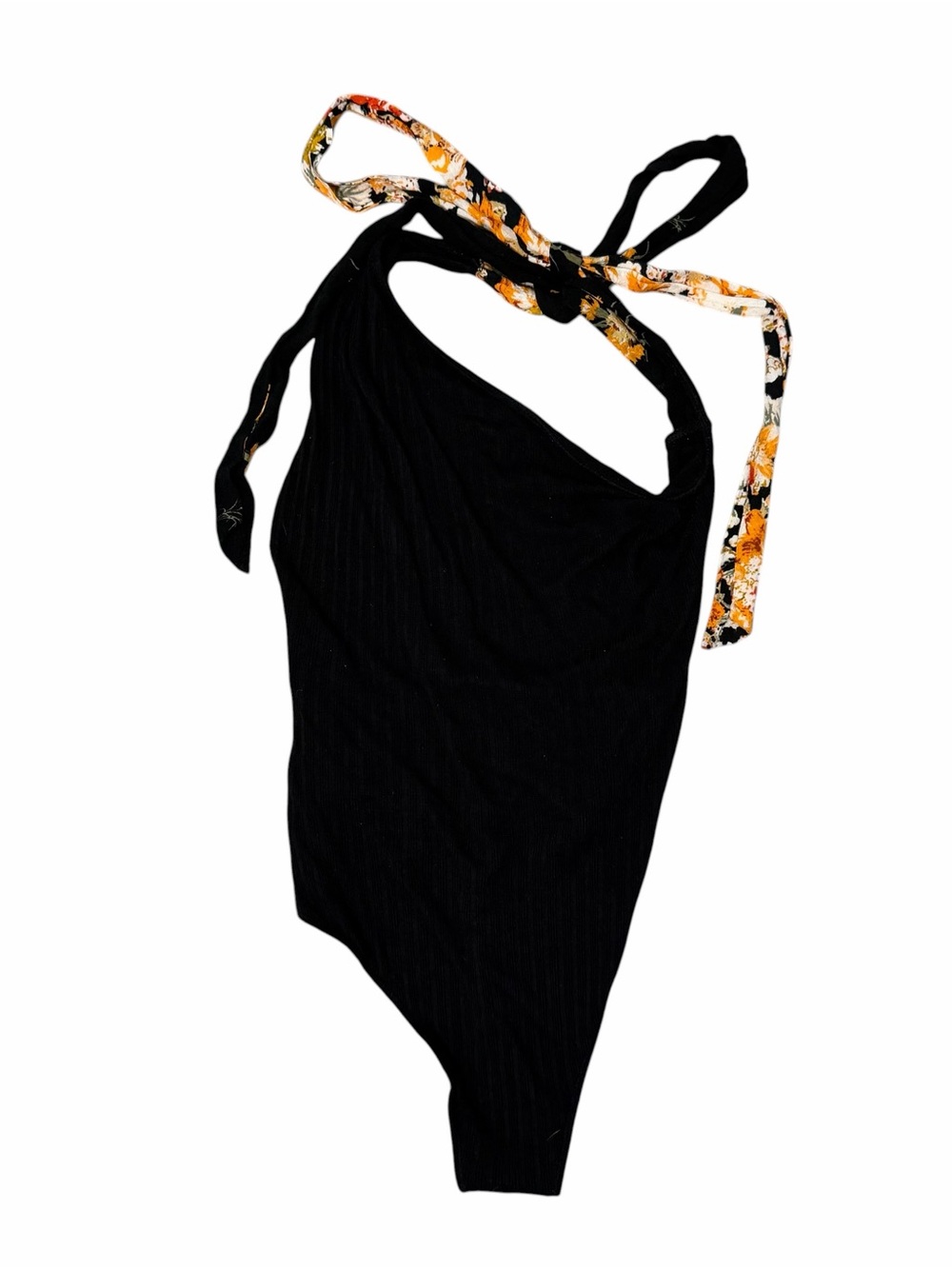 Free People One Time Bodysuit Black Combo Floral Tie Open Back XS